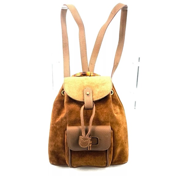 Gucci Brown suede drawstring backpack with adjustable straps rounded silhouette - Picture 1 of 15